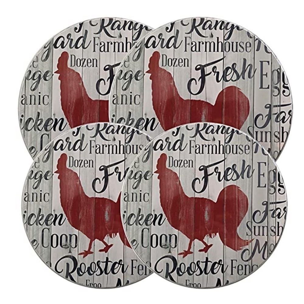 Range Kleen Burner Covers Farmhouse Rooster Country Chicken  4 PC Red White